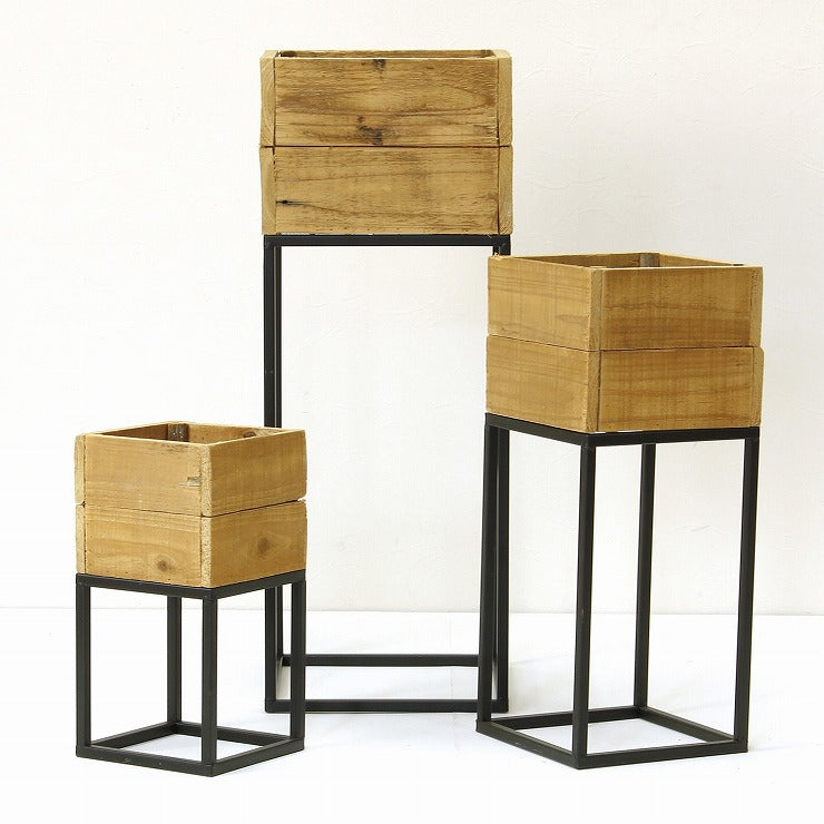 プランター台 おしゃれ インダストリアル スクエアMサイズ スクエアプランターボックススタンド 幅22 奥行22 高さ53.5 木×アイアン 園芸ラック 花台 収納 ラック 棚(代引不可)