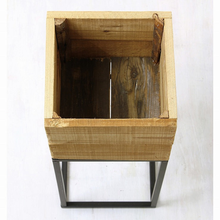 プランター台 おしゃれ インダストリアル スクエアMサイズ スクエアプランターボックススタンド 幅22 奥行22 高さ53.5 木×アイアン 園芸ラック 花台 収納 ラック 棚(代引不可)