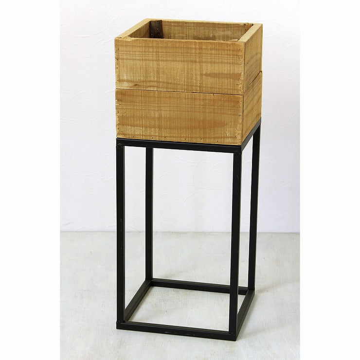 プランター台 おしゃれ インダストリアル スクエアMサイズ スクエアプランターボックススタンド 幅22 奥行22 高さ53.5 木×アイアン 園芸ラック 花台 収納 ラック 棚(代引不可)