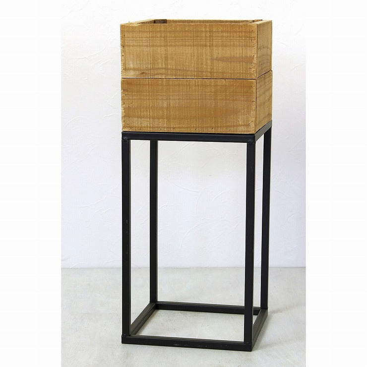 プランター台 おしゃれ インダストリアル スクエアMサイズ スクエアプランターボックススタンド 幅22 奥行22 高さ53.5 木×アイアン 園芸ラック 花台 収納 ラック 棚(代引不可)