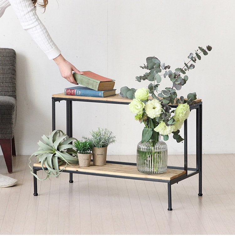 天然木 プランター台 2段 おしゃれ インダストリアル パイン材×アイアン ディスプレイスタンド ディスプレイラック 棚 プランタースタンド フラワースタンド 園芸ラック 室内 屋内