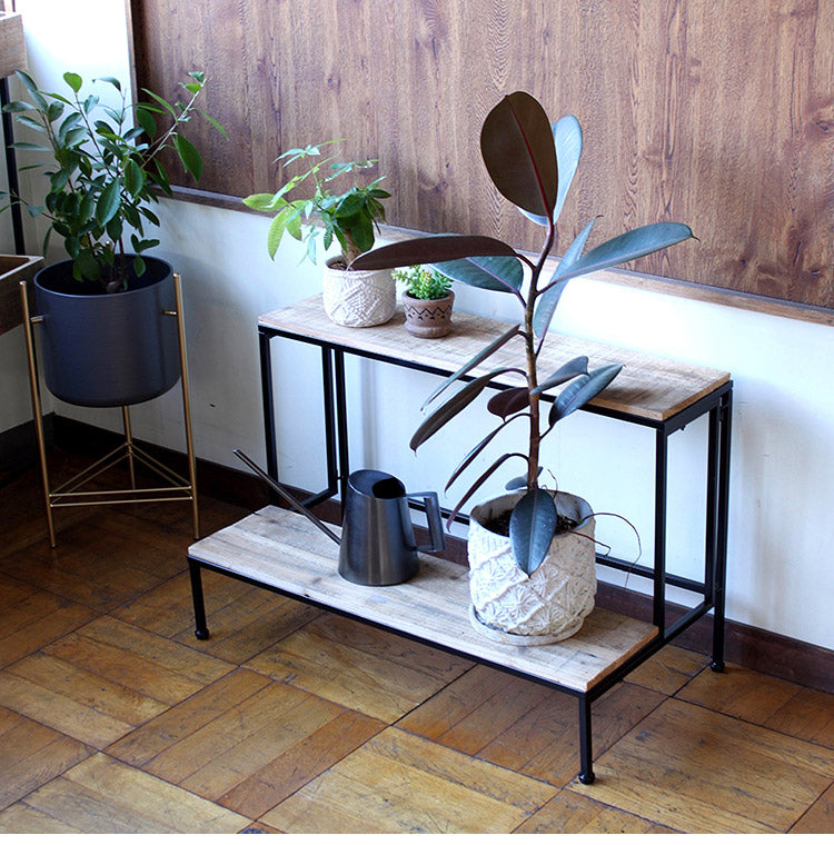 天然木 プランター台 2段 おしゃれ インダストリアル パイン材×アイアン ディスプレイスタンド ディスプレイラック 棚 プランタースタンド フラワースタンド 園芸ラック 室内 屋内
