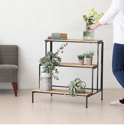 天然木 プランター台 3段 おしゃれ インダストリアル パイン材×アイアン ディスプレイスタンド ディスプレイラック 棚 プランタースタンド フラワースタンド 園芸ラック 室内 屋内