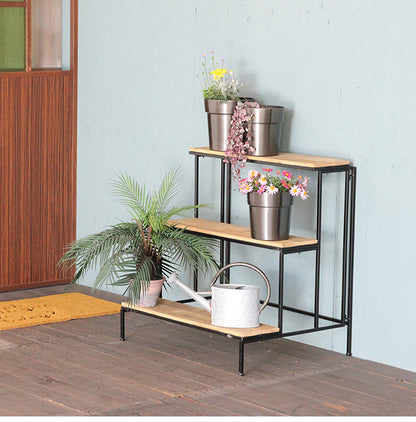 天然木 プランター台 3段 おしゃれ インダストリアル パイン材×アイアン ディスプレイスタンド ディスプレイラック 棚 プランタースタンド フラワースタンド 園芸ラック 室内 屋内