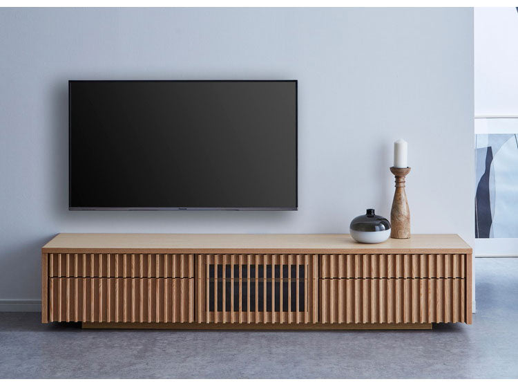 テレビ台 国産 幅180cm 壁掛け ローボード 縦格子 和風 日本 テレビボード TV台 引き出し 格子 オーク 節あり フラップ扉 収納 新生活 模様替え(代引不可)