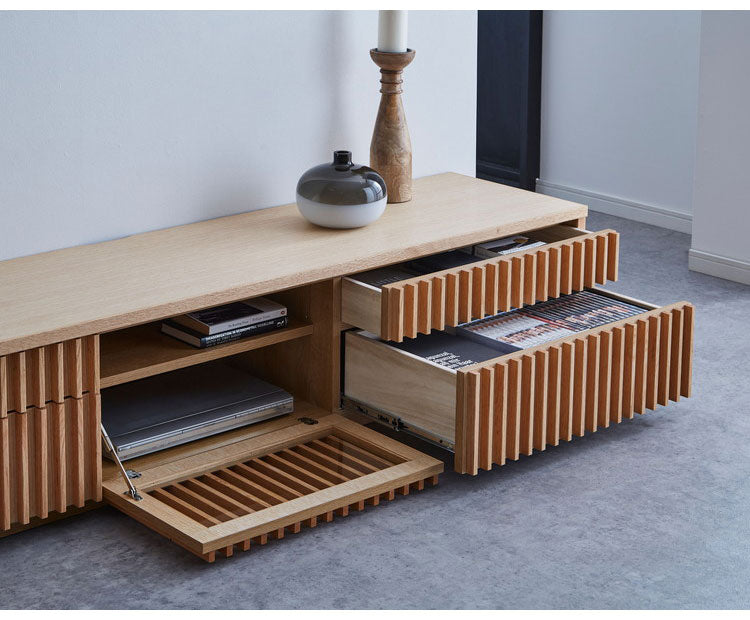 テレビ台 国産 幅200cm 壁掛け ローボード 縦格子 和風 日本 テレビ台 TVボード 引き出し 格子 オーク 節あり フラップ扉 収納 新生活 模様替え(代引不可)