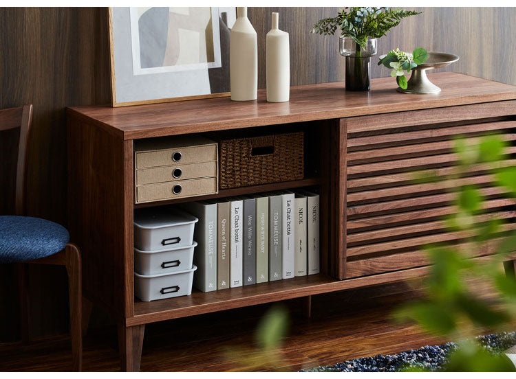 チェスト 国産 幅140cm 格子 ウォールナット 引き出し 可動棚 収納 高脚15cm サイドボード 日本 和風 お掃除簡単 新生活 模様替え 引っ越し(代引不可)