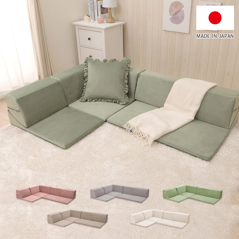 日本製 国産 フロアソファ ベロア かわいい くすみカラー ソファ ソファー 3人掛け カウチソファ コーナーソファ ソファベッド フロアソファセット おしゃれ 北欧 縦キルト(代引不可)