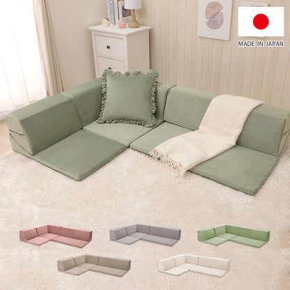 日本製 国産 フロアソファ ベロア かわいい くすみカラー ソファ ソファー 3人掛け カウチソファ コーナーソファ ソファベッド フロアソファセット おしゃれ 北欧 縦キルト(代引不可)