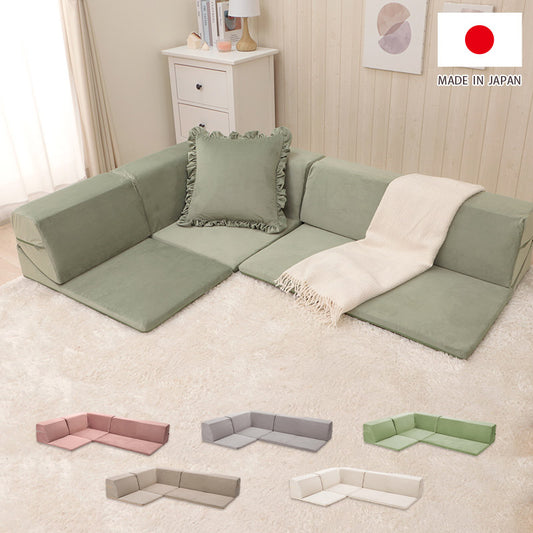 日本製 国産 フロアソファ ベロア かわいい くすみカラー ソファ ソファー 3人掛け カウチソファ コーナーソファ ソファベッド フロアソファセット おしゃれ 北欧 縦キルト(代引不可)