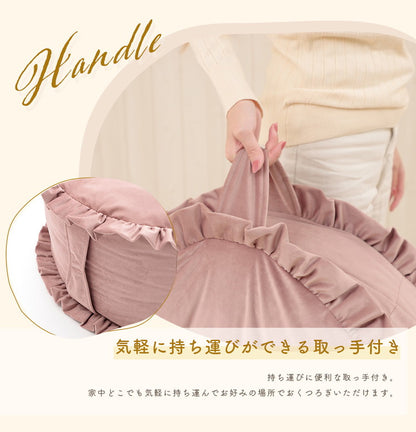 布団収納カバー 円形 ベロア調 フリル 日本製 クッション 高級感 持ち運び簡単 くすみカラー 掛布団 収納 丸洗い インテリア おしゃれ かわいい 北欧 国産 丸型 ラウンド カバー(代引不可)