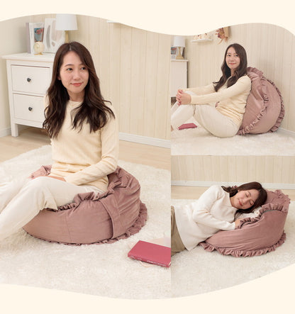 布団収納カバー 円形 ベロア調 フリル 日本製 クッション 高級感 持ち運び簡単 くすみカラー 掛布団 収納 丸洗い インテリア おしゃれ かわいい 北欧 国産 丸型 ラウンド カバー(代引不可)