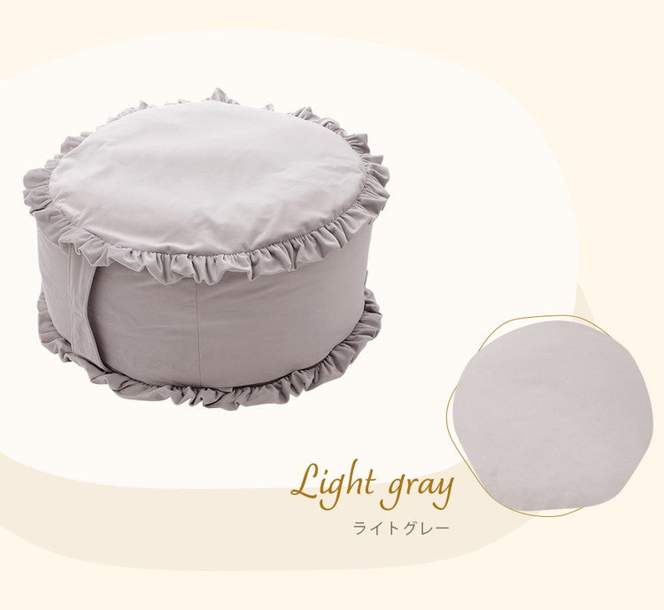 布団収納カバー 円形 ベロア調 フリル 日本製 クッション 高級感 持ち運び簡単 くすみカラー 掛布団 収納 丸洗い インテリア おしゃれ かわいい 北欧 国産 丸型 ラウンド カバー(代引不可)