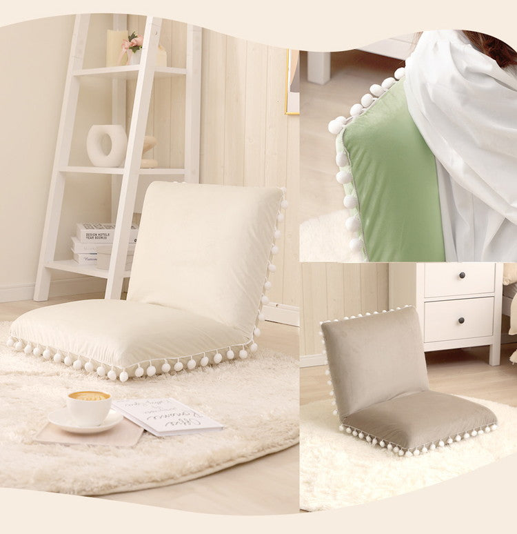 座椅子 ベロア調 ポンポン コンパクト 日本製 リクライニング 14段階 一人暮らし リビング ワンルーム インテリア おしゃれ かわいい 北欧 国産 フロアチェア イス いす 椅子 おうち時間(代引不可)