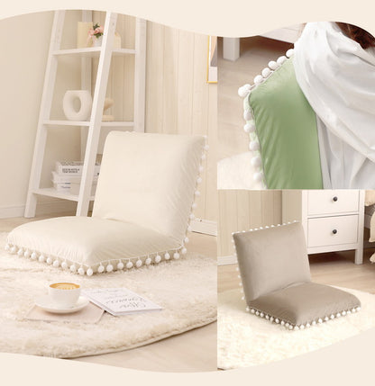 座椅子 ベロア調 ポンポン コンパクト 日本製 リクライニング 14段階 一人暮らし リビング ワンルーム インテリア おしゃれ かわいい 北欧 国産 フロアチェア イス いす 椅子 おうち時間(代引不可)