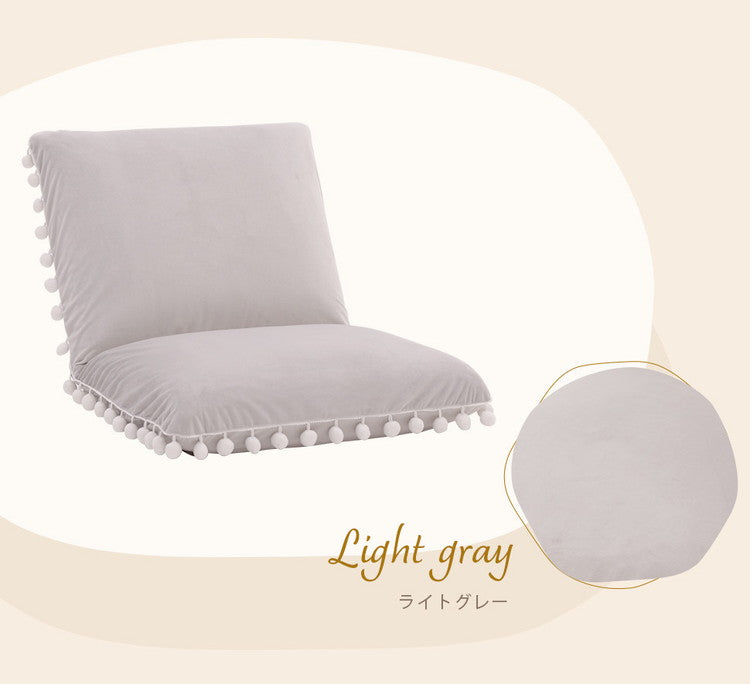 座椅子 ベロア調 ポンポン コンパクト 日本製 リクライニング 14段階 一人暮らし リビング ワンルーム インテリア おしゃれ かわいい 北欧 国産 フロアチェア イス いす 椅子 おうち時間(代引不可)