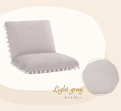 座椅子 ベロア調 ポンポン コンパクト 日本製 リクライニング 14段階 一人暮らし リビング ワンルーム インテリア おしゃれ かわいい 北欧 国産 フロアチェア イス いす 椅子 おうち時間(代引不可)