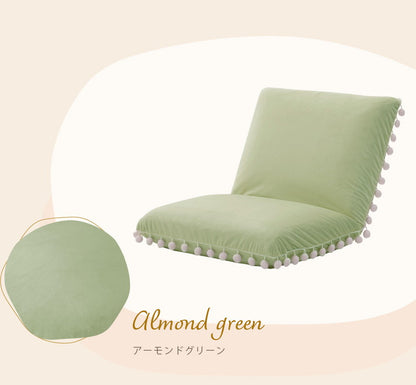 座椅子 ベロア調 ポンポン コンパクト 日本製 リクライニング 14段階 一人暮らし リビング ワンルーム インテリア おしゃれ かわいい 北欧 国産 フロアチェア イス いす 椅子 おうち時間(代引不可)