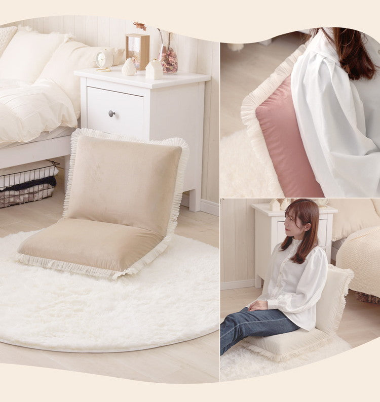 座椅子 日本製 コンパクト ベロア調 プリーツフリル リクライニング 14段階 一人暮らし リビング ワンルーム インテリア おしゃれ かわいい 北欧 国産 フロアチェア イス いす 椅子 おうち時間(代引不可)