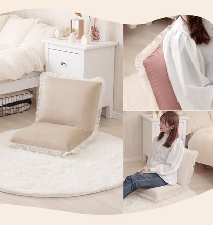 座椅子 日本製 コンパクト ベロア調 プリーツフリル リクライニング 14段階 一人暮らし リビング ワンルーム インテリア おしゃれ かわいい 北欧 国産 フロアチェア イス いす 椅子 おうち時間(代引不可)