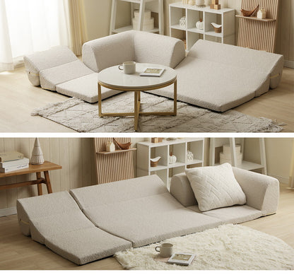 フロアソファ ローソファ ブークレ生地 3点セット 日本製 リクライニング 組み換え自在 ロースタイル ブークレ レイアウト自由 昼寝 シンプル おしゃれ モコモコ ふんわり 国産(代引不可)