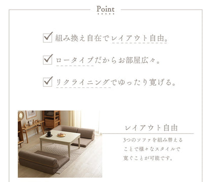 フロアソファ ローソファ ブークレ生地 3点セット 日本製 リクライニング 組み換え自在 ロースタイル ブークレ レイアウト自由 昼寝 シンプル おしゃれ モコモコ ふんわり 国産(代引不可)