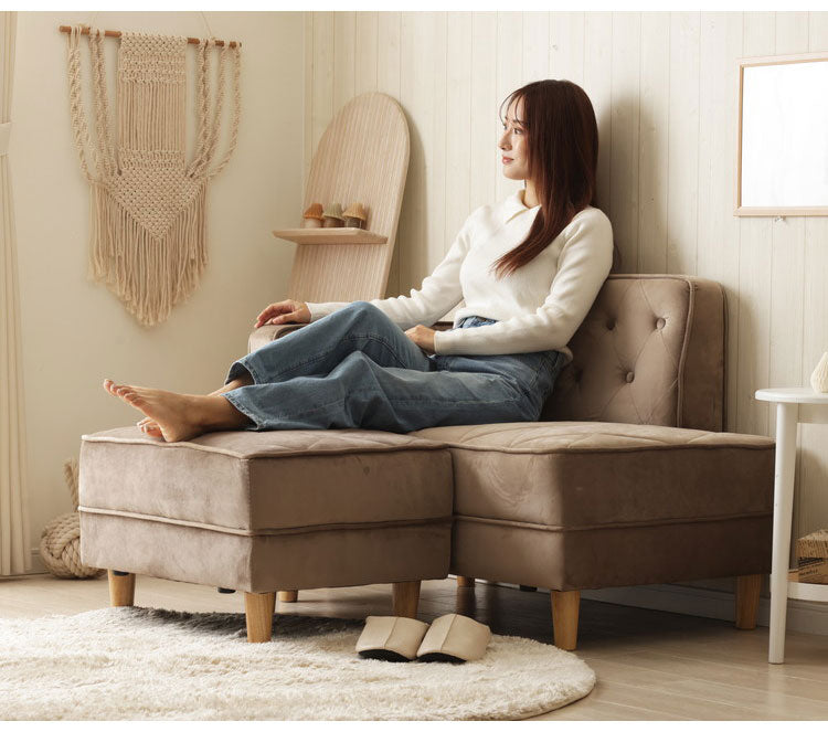 コンパクト カウチソファ オットマン付き ベロア調 1台5役 5wayソファ ワイド コーナー ローソファ セパレート ワンルーム 一人暮らし おしゃれ ふんわり ソファ ソファー ベロア(代引不可)