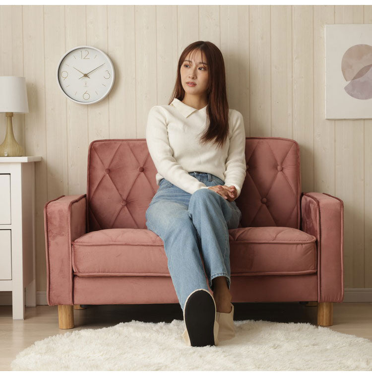 ソファ コンパクト くすみカラー ローソファ ベロア調 キルティング ポケットコイル 肘有 ワンルーム 一人暮らし おしゃれ かわいい 簡単組み立て 工具不要 ソファ ソファー ベロア(代引不可)
