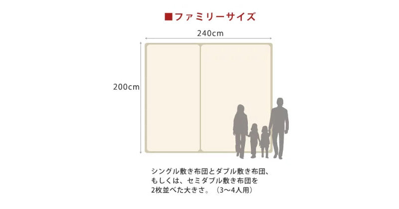 日本製 防ダニ 大きな敷き布団 ファミリーサイズ 240×200cm 敷布団 敷ふとん しき布団 抗菌防臭わた 帝人 マイティトップ使用(代引不可)