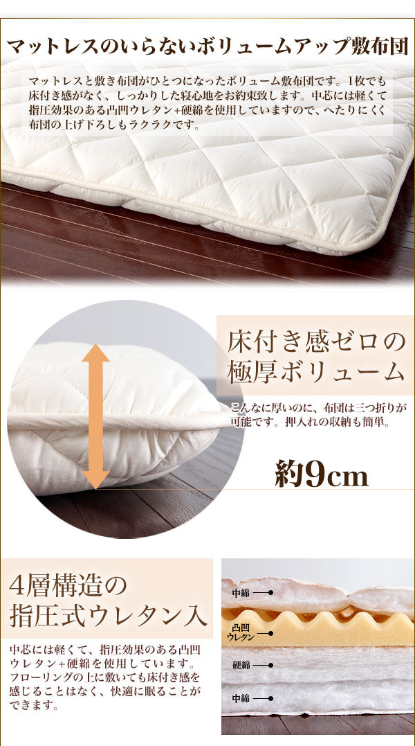 敷き布団 敷布団 シングル 国産 日本製 四層式 固綿 極太 抗菌 防ダニ 防臭 四層敷布団 軽量・指圧式 ボリュームアップ敷き布団