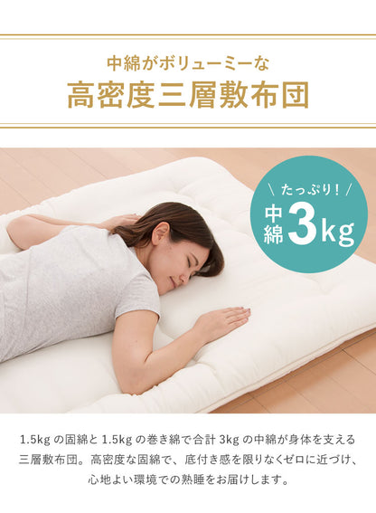 敷き布団 日本製 シングル 単品 3層 固綿入り テイジン TEIJIN 帝人 マイティトップ 高品質 抗菌 防臭 防ダニ 国産 ほこりが出にくい 敷き布団 敷布団 しきぶとん 布団 ふとん 日本製敷き布団【送料無料】