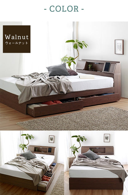 FLAP【フラップ】USB付き 多機能ベッドフレーム ダブル 宮付き 棚付き 宮棚 収納付き 引出し付き 収納ベッド ダブルベッド(代引不可)