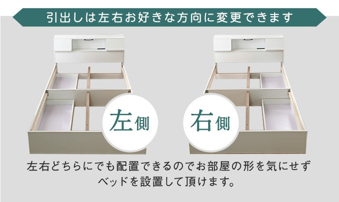 FLAP【フラップ】USB付き 多機能ベッドフレーム ダブル 宮付き 棚付き 宮棚 収納付き 引出し付き 収納ベッド ダブルベッド(代引不可)