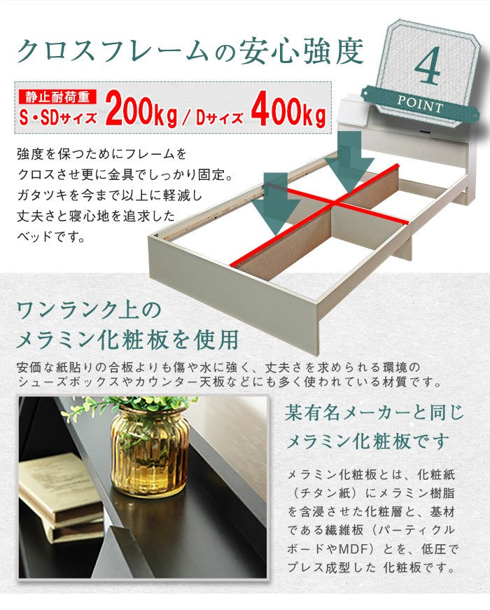 FLAP【フラップ】USB付き 多機能ベッドフレーム ダブル 宮付き 棚付き 宮棚 収納付き 引出し付き 収納ベッド ダブルベッド(代引不可)