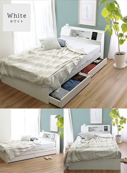 FLAP【フラップ】USB付き 多機能ベッドフレーム ダブル 宮付き 棚付き 宮棚 収納付き 引出し付き 収納ベッド ダブルベッド(代引不可)