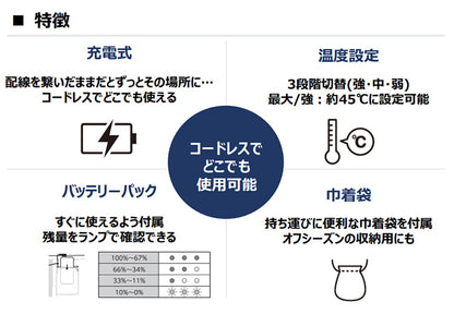 充電式 ブランケット M 洗濯可 電気毛布 コードレス 電熱 60×90cm EWT-2049 スリーアップ ぬくぬく 毛布 掛け毛布 ひざ掛け 温かさ3段階 洗濯OK 巾着付 袋付 レジャー アウトドア スポーツ観戦