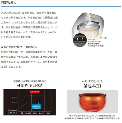 【おまけ付】タイガー魔法瓶 圧力IH炊飯ジャー 5.5合 炊きたて JPC-H100WS シルキーホワイト 炊飯器 土鍋コーティング