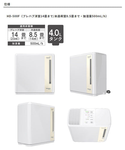 ダイニチ ハイブリッド式加湿器 HD-500F-W プレハブ洋室14畳まで 木造和室8.5畳まで HDシリーズ ホワイト(代引不可)