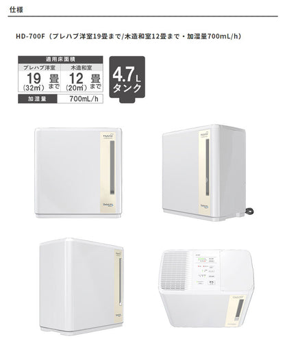 ダイニチ ハイブリッド式加湿器 HD-700F-W プレハブ洋室19畳まで 木造和室12畳まで HDシリーズ ホワイト(代引不可)