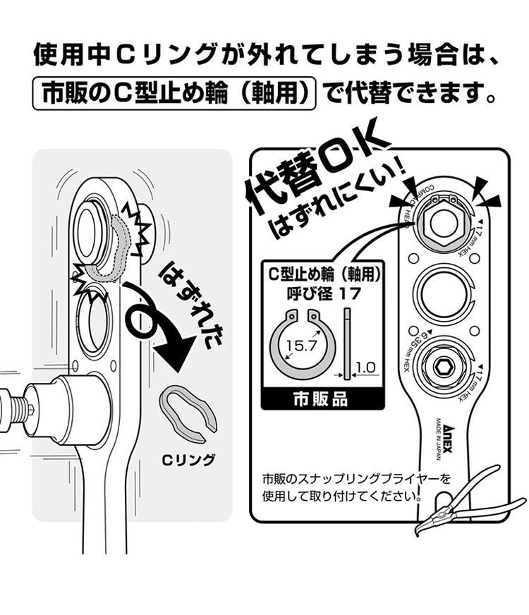 アネックス オフセットアダプター17mm ソケットセット AOA-17S1 アネックスツール ANEX 電動ドライバー用アタッチメント工具