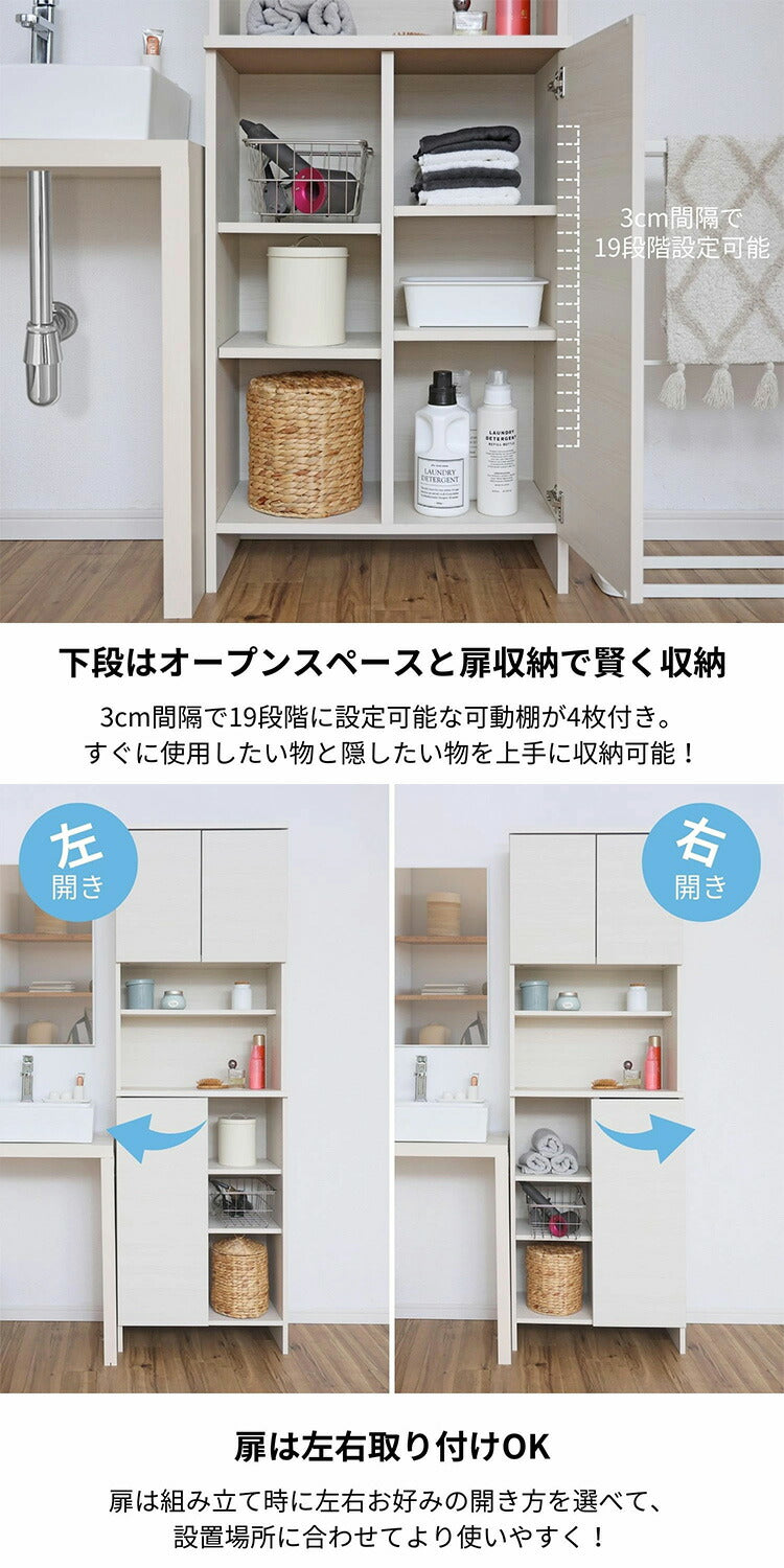 ランドリーラック 幅60cm 日本製 洗面所 収納 脱衣所 歯ブラシ 薄型 スリム ラック ランドリー サニタリーラック 棚板 大容量 オープン 扉付き タオル(代引不可)