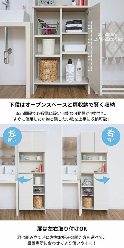 ランドリーラック 幅60cm 日本製 洗面所 収納 脱衣所 歯ブラシ 薄型 スリム ラック ランドリー サニタリーラック 棚板 大容量 オープン 扉付き タオル(代引不可)