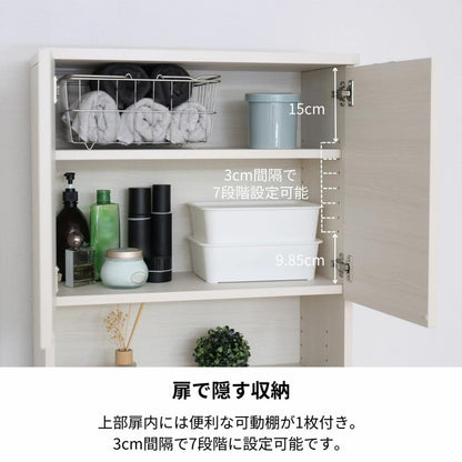 ランドリーラック 幅60cm 日本製 洗面所 収納 脱衣所 歯ブラシ 薄型 スリム ラック ランドリー サニタリーラック 棚板 大容量 オープン 扉付き タオル(代引不可)