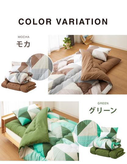 布団セット セミダブル 4点セット 中綿1.5kg 収納ケース付 洗える 抗菌 防臭 低ホルム 敷布団 掛け布団 枕 ふとんセット 来客用