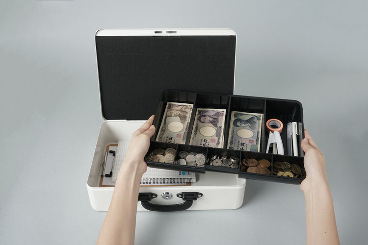 そとレジ MR-2700 手提げ金庫 キャッシュボックス トランク型 簡易レジ 持ち歩き 貴重品 セキュリティ A4サイズ対応 ワイヤー付き カール事務器