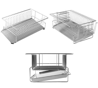 日本製 燕三条 斜めに水が流れる 水切りラック 縦置き・横置き 両対応 箸立て グラスホルダー付き 水切りかご 水切りバスケット ステンレス製 国産 シンクサイド 水切りかご(代引不可)
