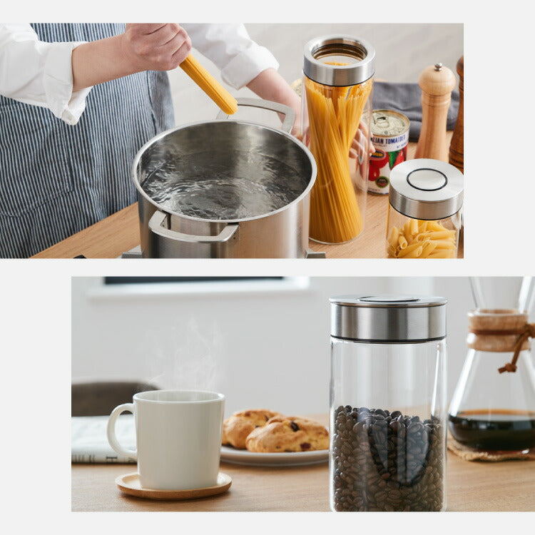 ダルトン 丸型 保存容器 Mサイズ 950ml スタッキングOK ワンタッチロック シリンダージャー ウィズ プレス リッド ステンレス ガラス 保存容器 キャニスター おしゃれ(代引不可)