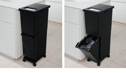 新輝合成株式会社 ユニード 分別スリム2段 55SBK ゴミ箱 コンパクト おしゃれ 55L ブラック(代引不可)