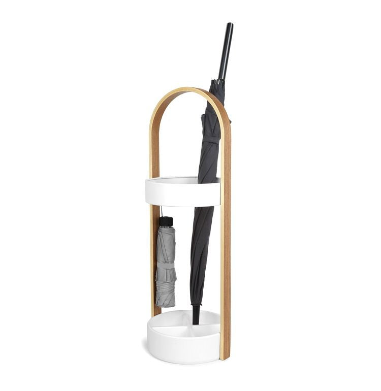 Umbra ハブ アンブレラスタンド ホワイト×ナチュラル 傘立て 折りたたみ傘も収納可 2320240668(代引不可)