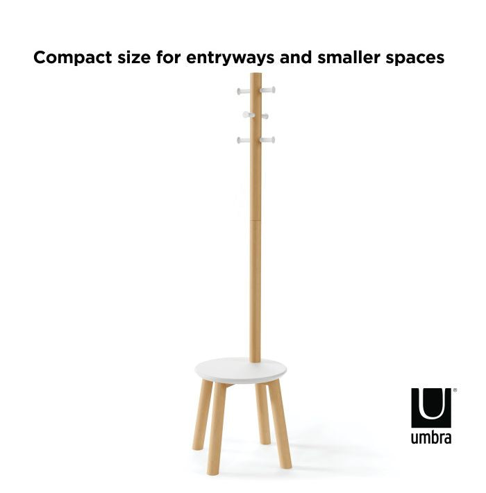 Umbra ピラー スツールコートラック ホワイト 21014257668 コートハンガー スツール コートラック ウッド アンブラ ポールハンガー コート掛け スタンド 小物置き 玄関 リビング(代引不可)
